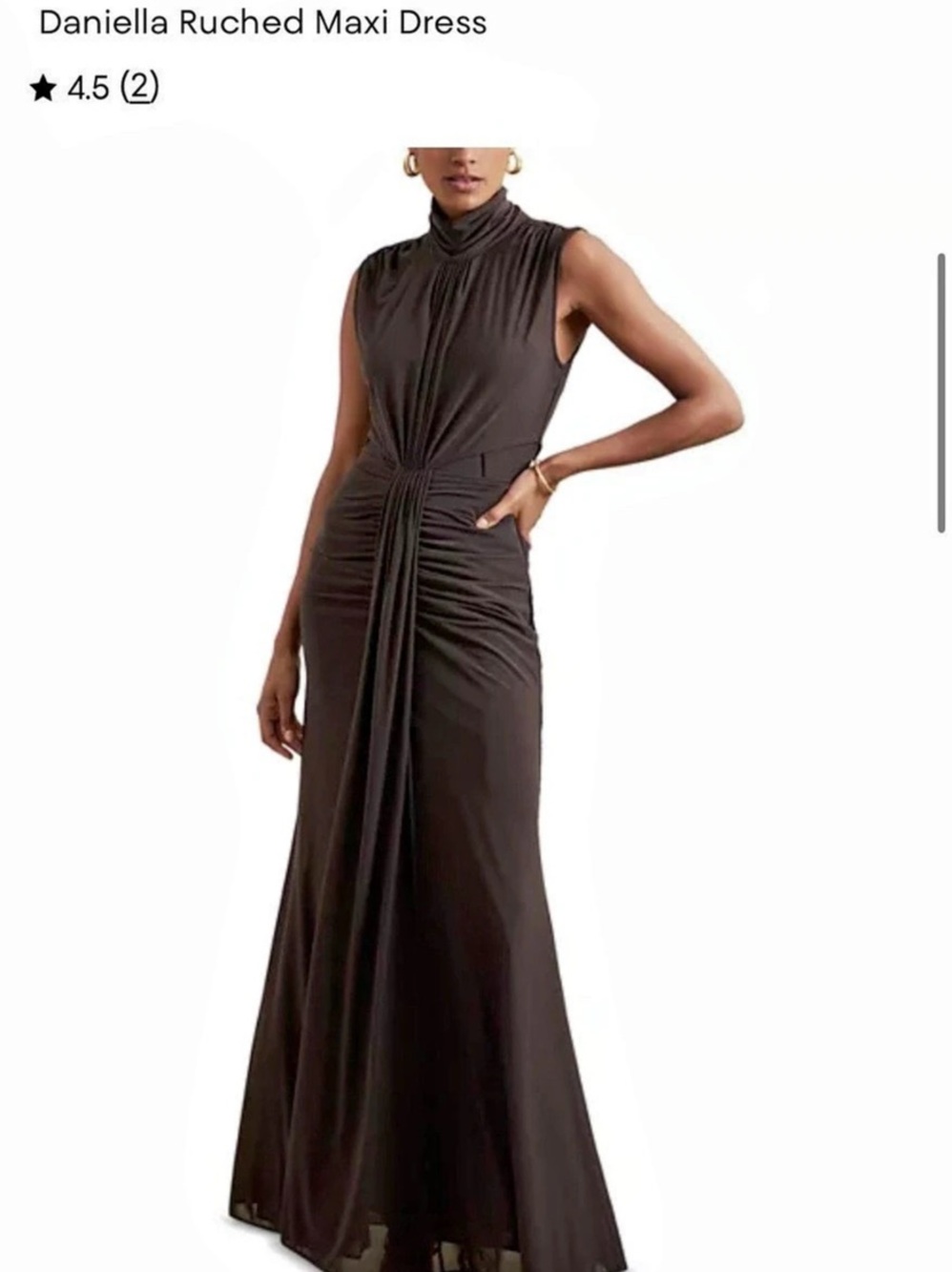 REISS Daniella Ruched Maxi Dress in Brown